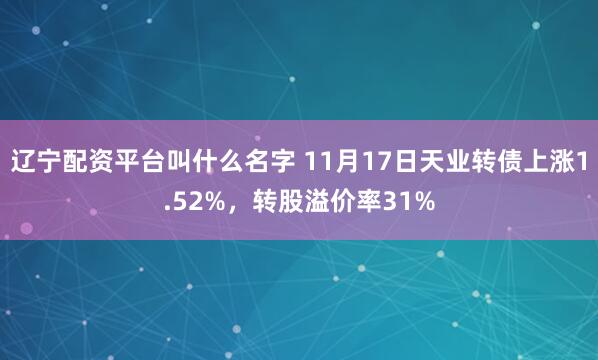 辽宁配资平台叫什么名字 11月17日天业转债上涨1.52%，转股溢价率31%